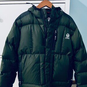 Ground men's winter coat w/ hood, goose down filled, green, size XL